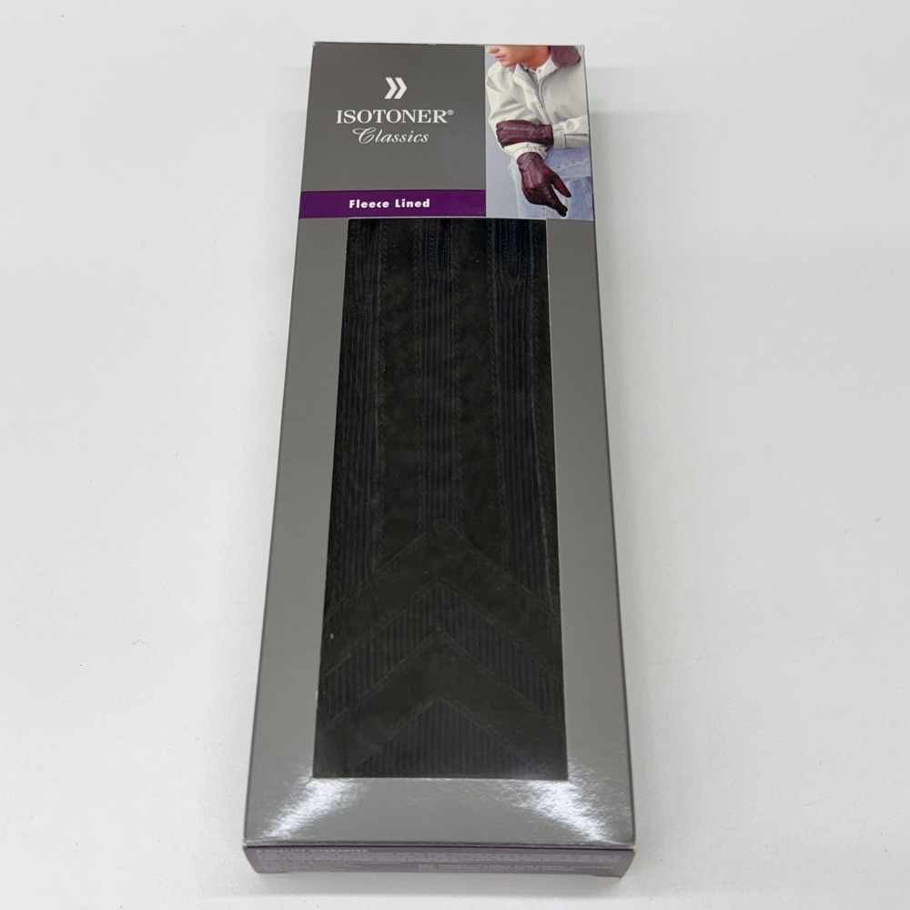 Isotoner Classics Mens Black Fleece Lined Gloves M/L Vintage 25725 NOS Box